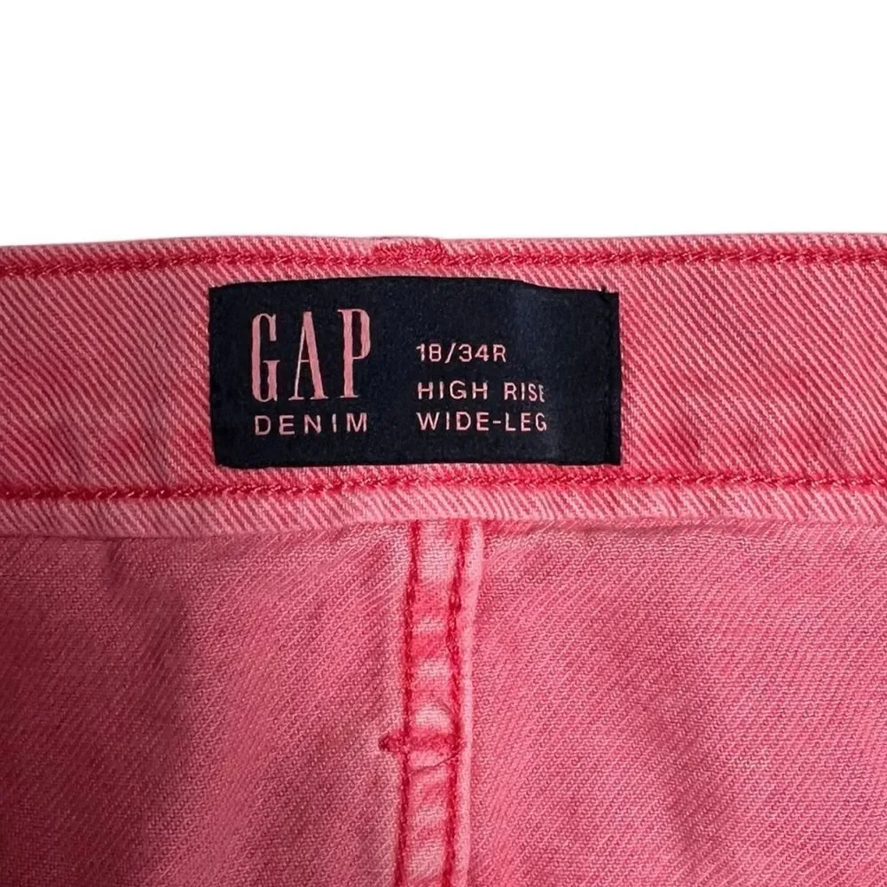 Gap Denim Women’s High Rise Wide Leg Raw Hem Jeans Pink Size 18 34 NWT - Picture 5 of 11